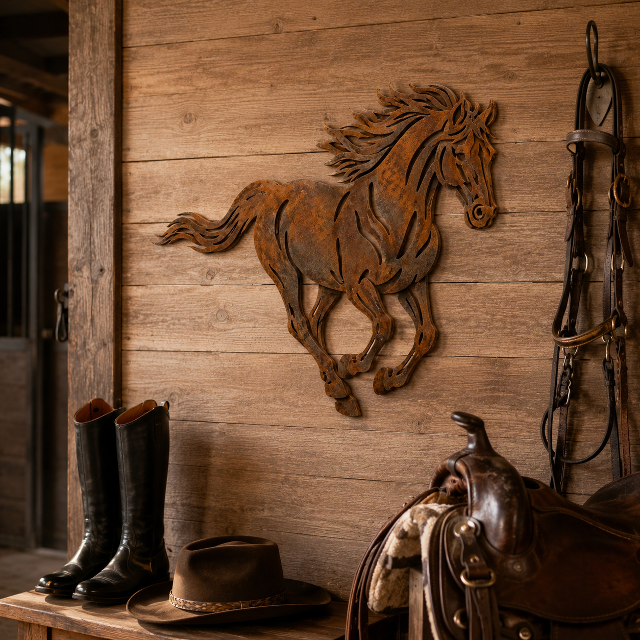 Rustic Running Horse Metal Wall Decor