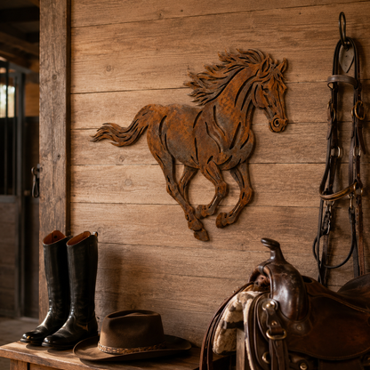 Rustic Running Horse Metal Wall Decor