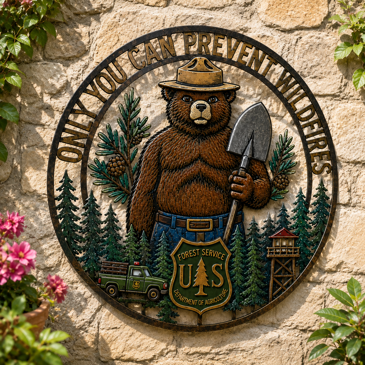 🐻🌲 Vintage Wildfire Prevention Bear Wall Sign – Rustic Forest Cabin Decor