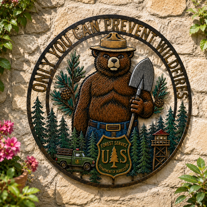 🐻🌲 Vintage Wildfire Prevention Bear Wall Sign – Rustic Forest Cabin Decor