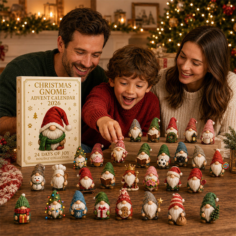 Family enjoying a gnome advent calendar together