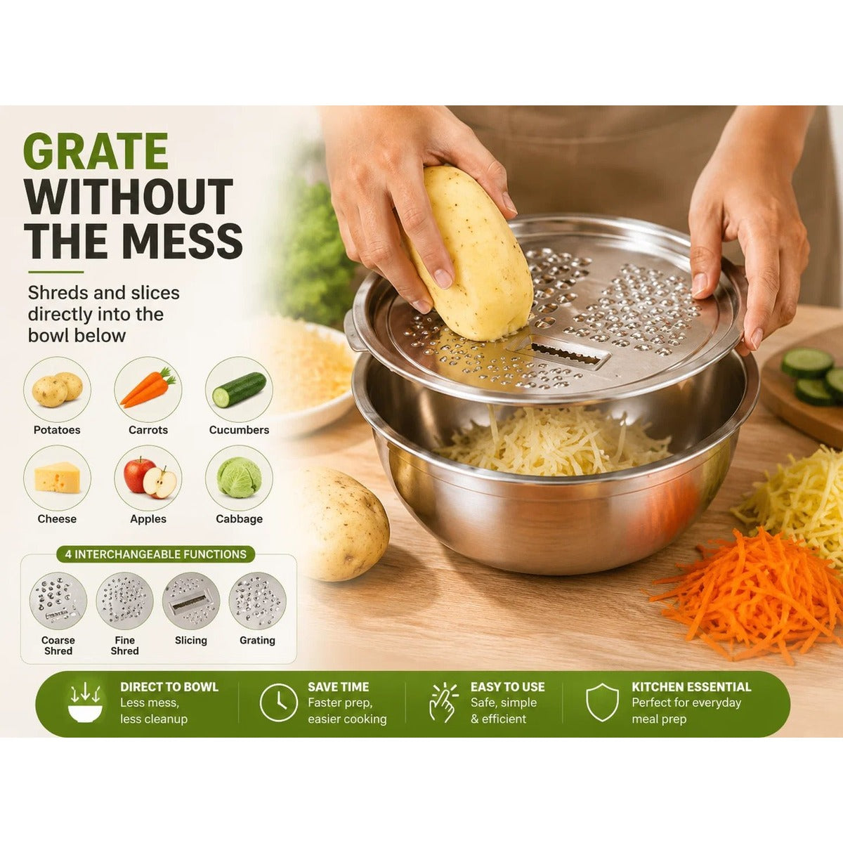 Grating vegetables directly into the bowl