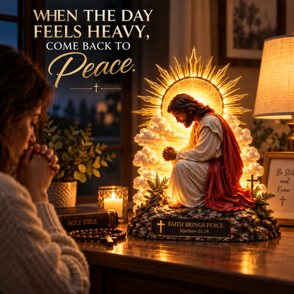 ✨🙏 Faith Brings Peace™ — Illuminated Praying Jesus Figurine