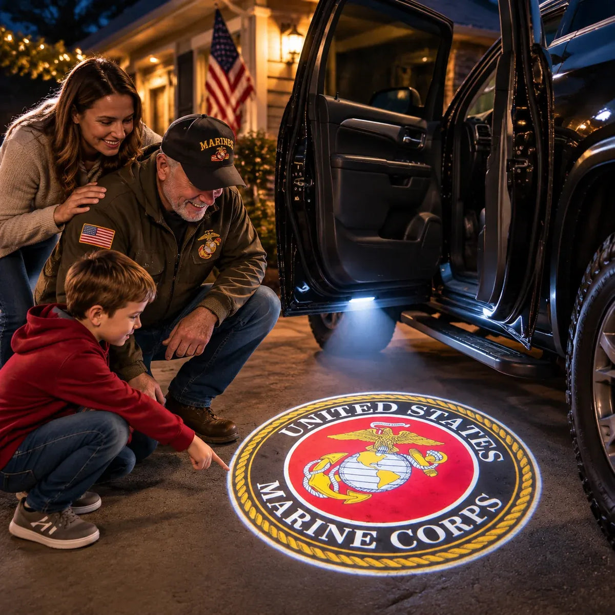 🇺🇸 HonorBeam™ Car Welcome Light | Patriotic Door Projection for Veterans & Military Families 🎖️