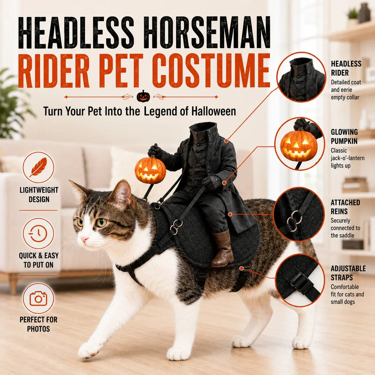🎃 Funny Headless Horseman Halloween Pet Costume