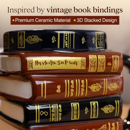 3D Stacked Vintage Book Mug: Cozy Library Style Coffee Cup for Book Lovers, Reading Nook & Home Desk