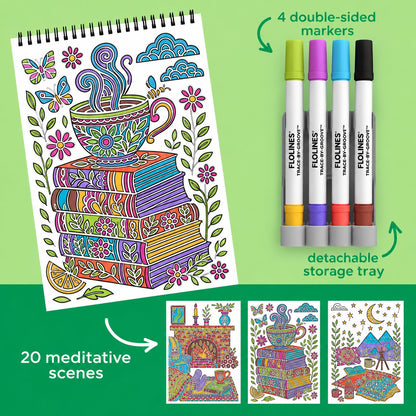 🌿 Trace-By-Groove Guided Flow Art Coloring Pad with Double-Sided Markers 🎨
