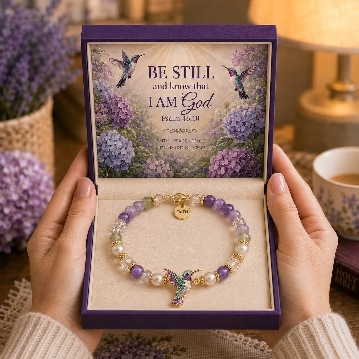 ✝️ Psalm 46:10 Faith Bracelet | Limited Edition 2026 Christian Jewelry with 7 Meaningful Nature Symbols, Gemstone-Style Beads & Scripture Gift Box