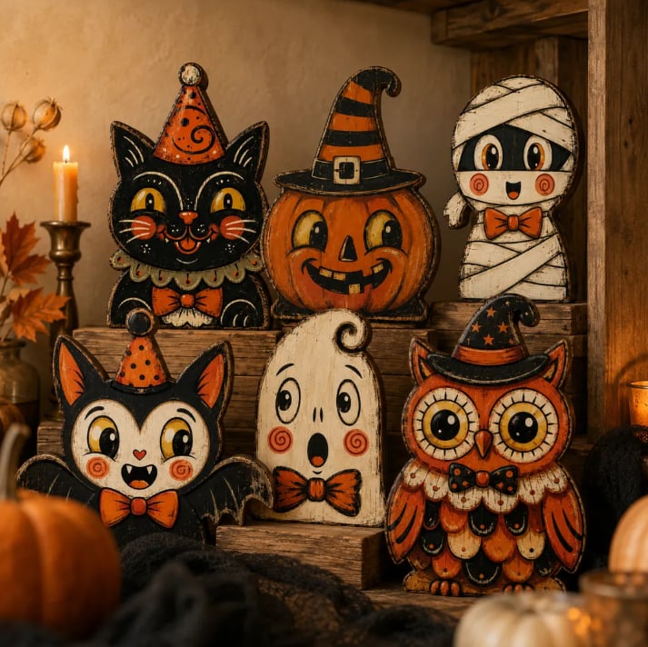 👻🎃 Vintage Wooden Halloween Table Decor