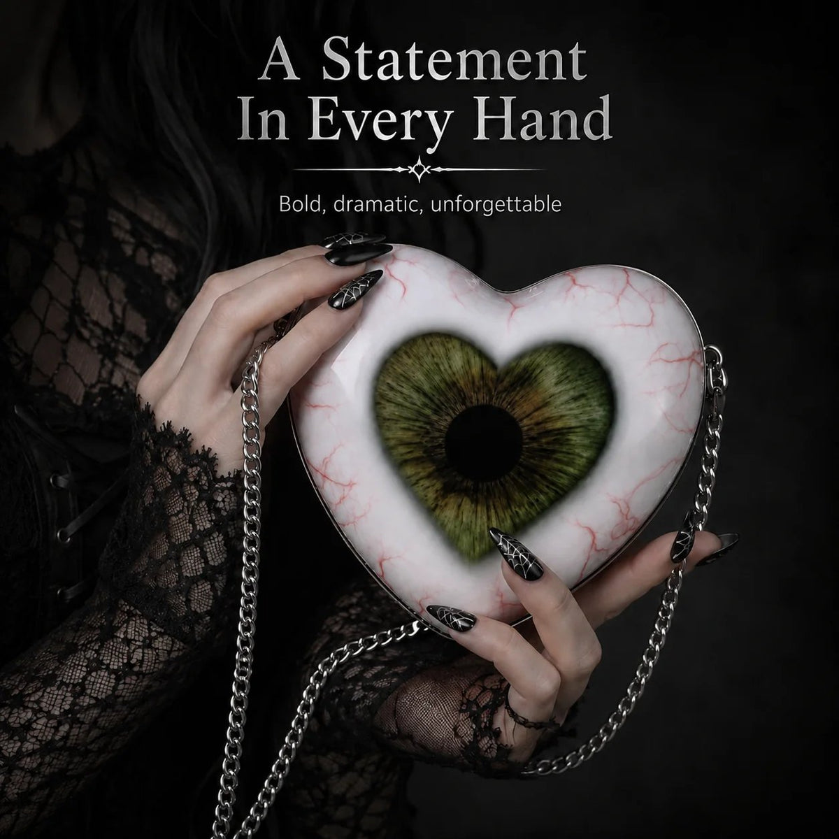 Gothic Heart Eye Crossbody Bag – Chain Statement Purse