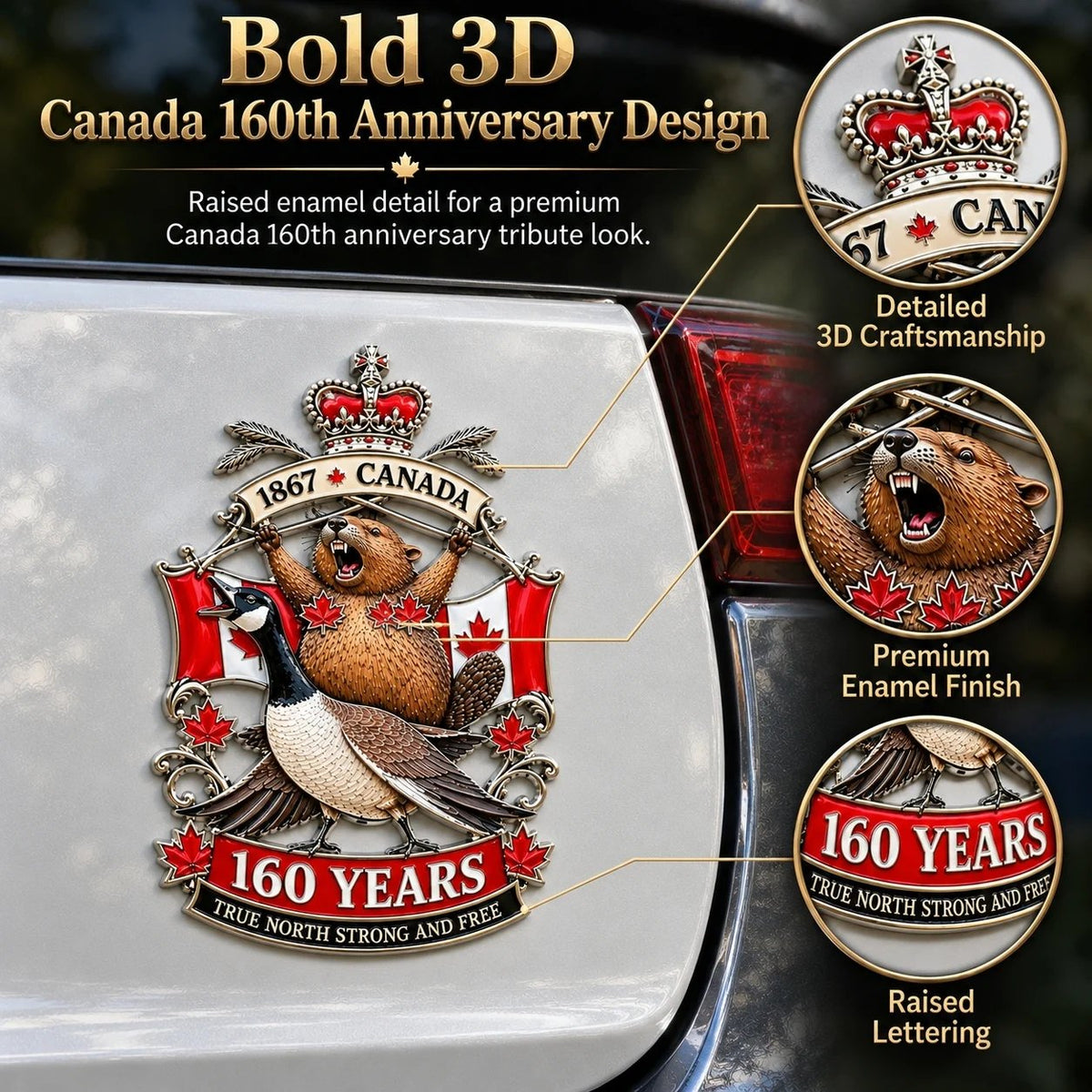 🍁Canada 160th Anniversary “True North Strong and Free” Tribute Metal Car Emblem