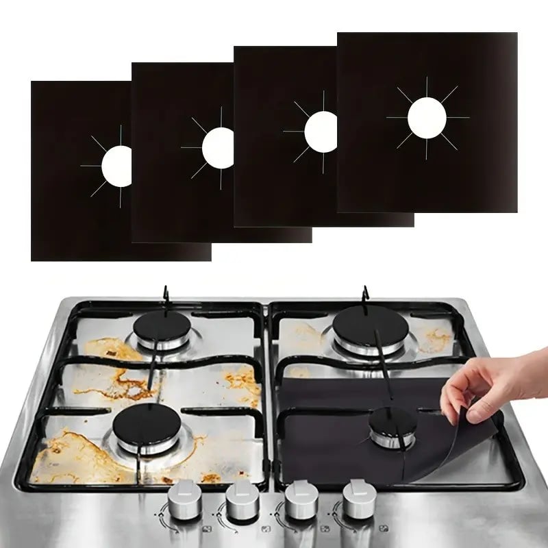 🍳♻️ Reusable Gas Stove Burner Liners – 4PCS Trimmable Non-Stick Stovetop Protectors