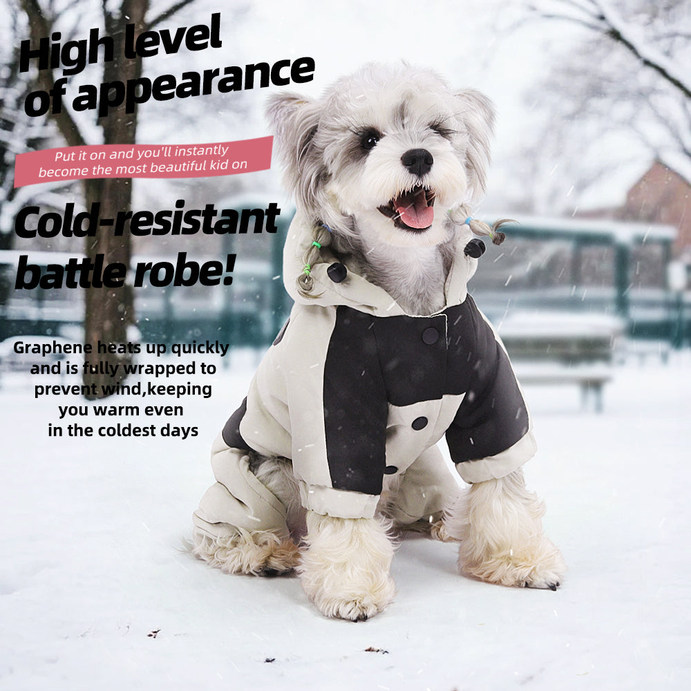 Dog Winter Snowsuit — Graphene Thermal Lining, Full Four-Leg Coverage, Hooded, Water-Resistant