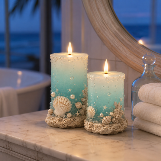 Coastal Sea Glass Flameless Candle Set