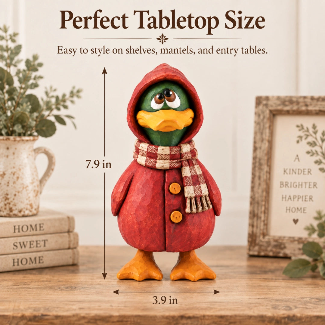 Rustic Wooden Duck Figurine with Scarf, Hand-Painted Farmhouse Animal Decor
