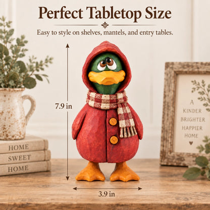 Rustic Wooden Duck Figurine with Scarf, Hand-Painted Farmhouse Animal Decor