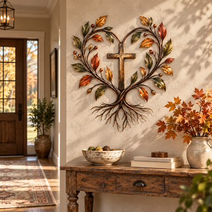 ✝️🍂 Faith & Harvest Tree Wall Art – Rustic Autumn Christian Metal Decor🎁