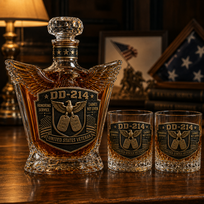 🦅 DD-214 Veteran Whiskey Decanter & Glass Set