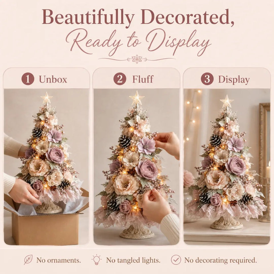 Three simple steps to prepare and display the floral Christmas tree