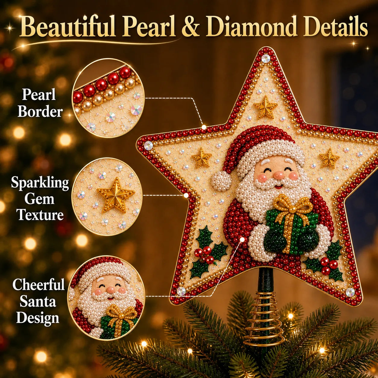 🔥Last Day 49% OFF - 🎄🎅Pearl Diamond Art Christmas Tree Topper Kit