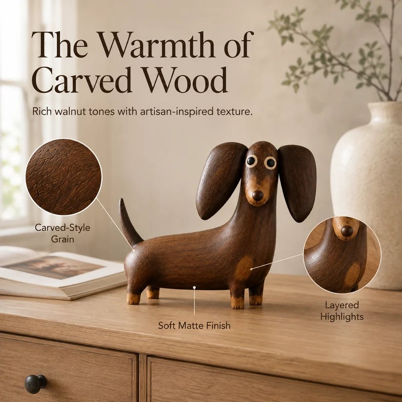 💯💡Whimsical Wood-Look Dachshund Sculpture