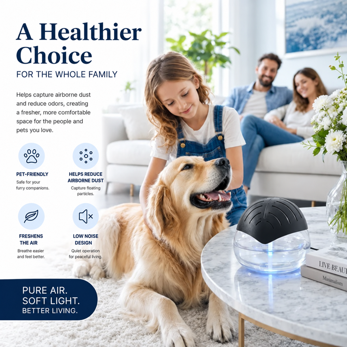 ✨ Water Air Purifier & Aroma Diffuser – 7-Color LED Home Air Freshener, ETL Certified