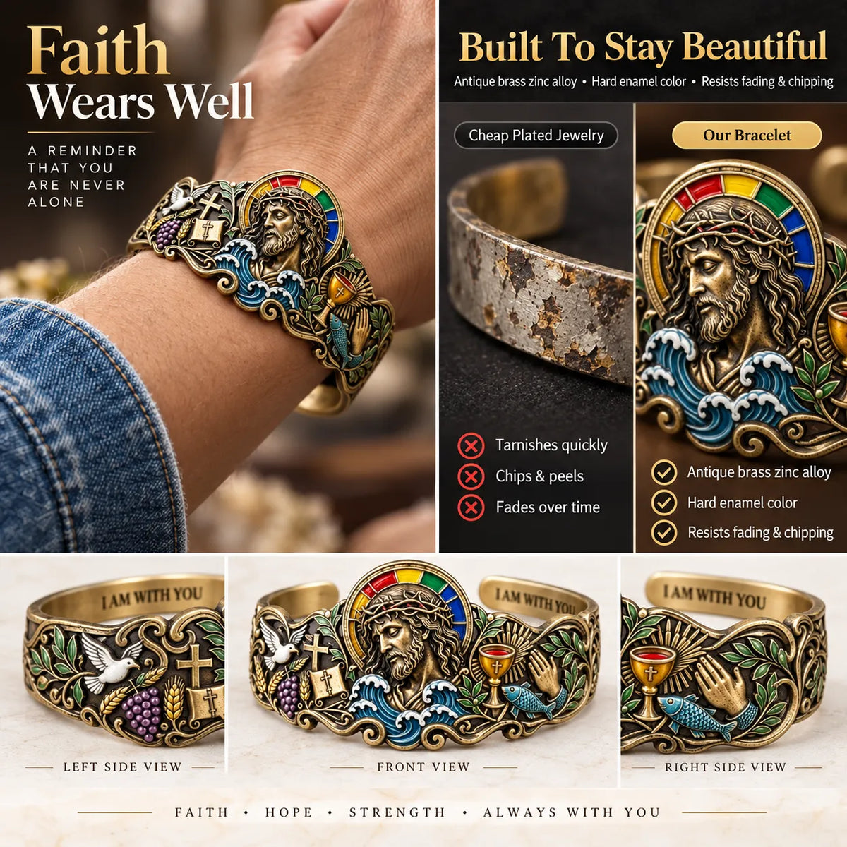 ✝️🙏 Walk by Faith Scripture Cuff – Vintage-Inspired Christian Bracelet with a Meaningful Message