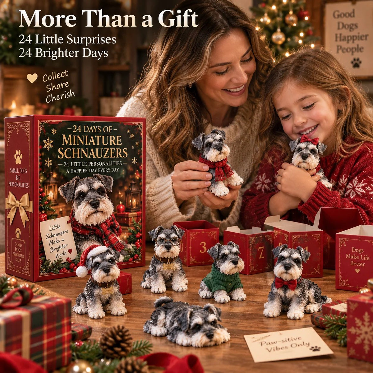 24 Days of Mini Schnauzer Magic – 24-Piece Dog Figurine Surprise Countdown Collection, Cute Christmas Gifts for Schnauzer Lovers