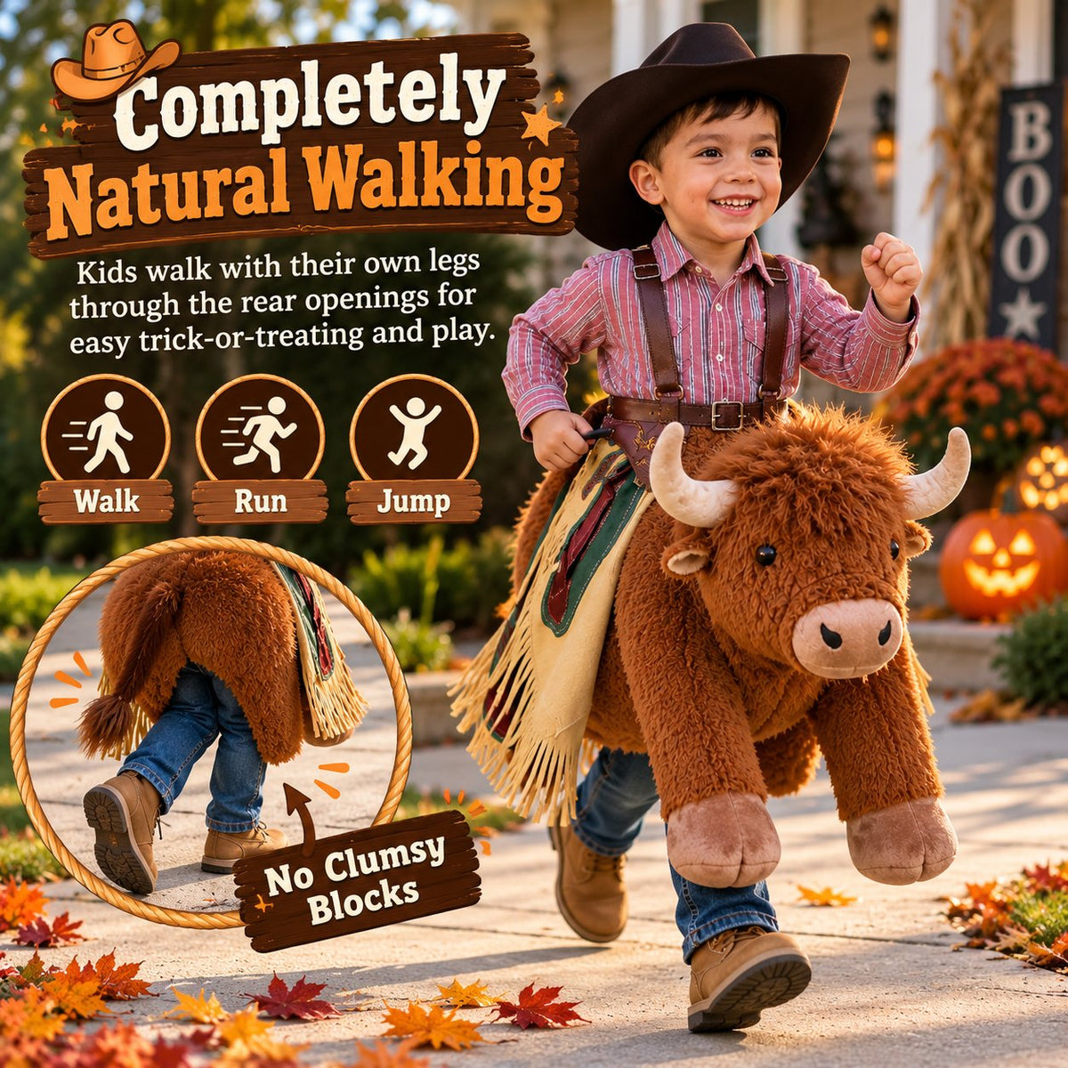 Plush Bull Rider Ride‑On Kids Costume, Adjustable Harness Toddler Halloween Outfit