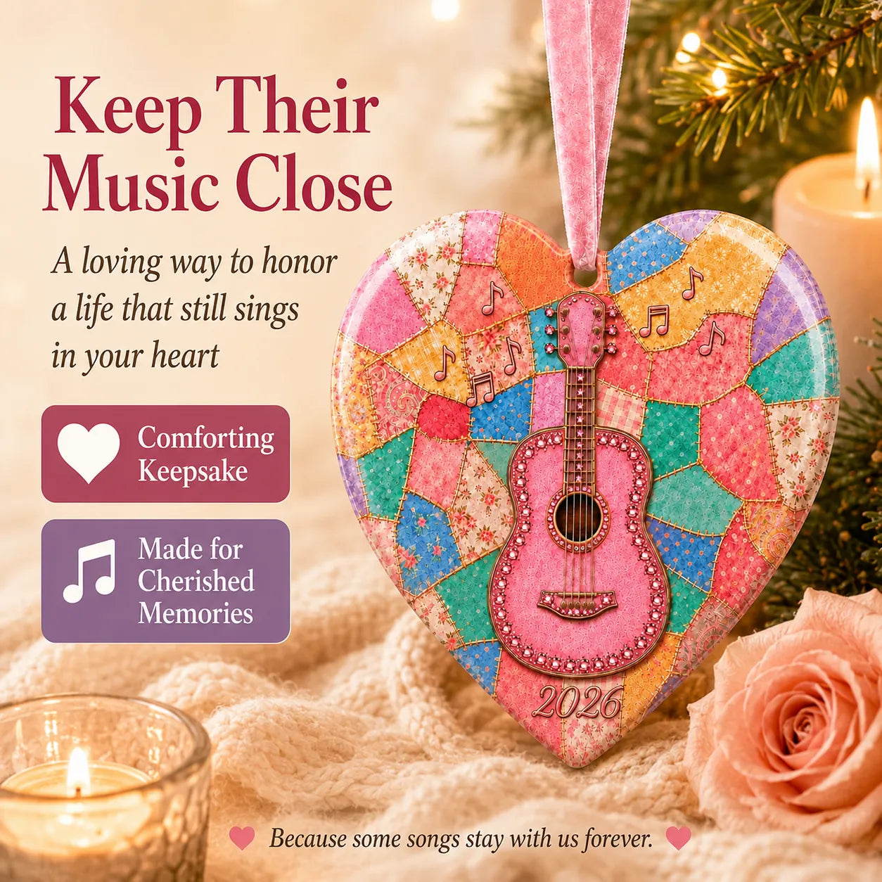 🎁Last Day 50% OFF - Pink Guitar Memorial Heart Ornament