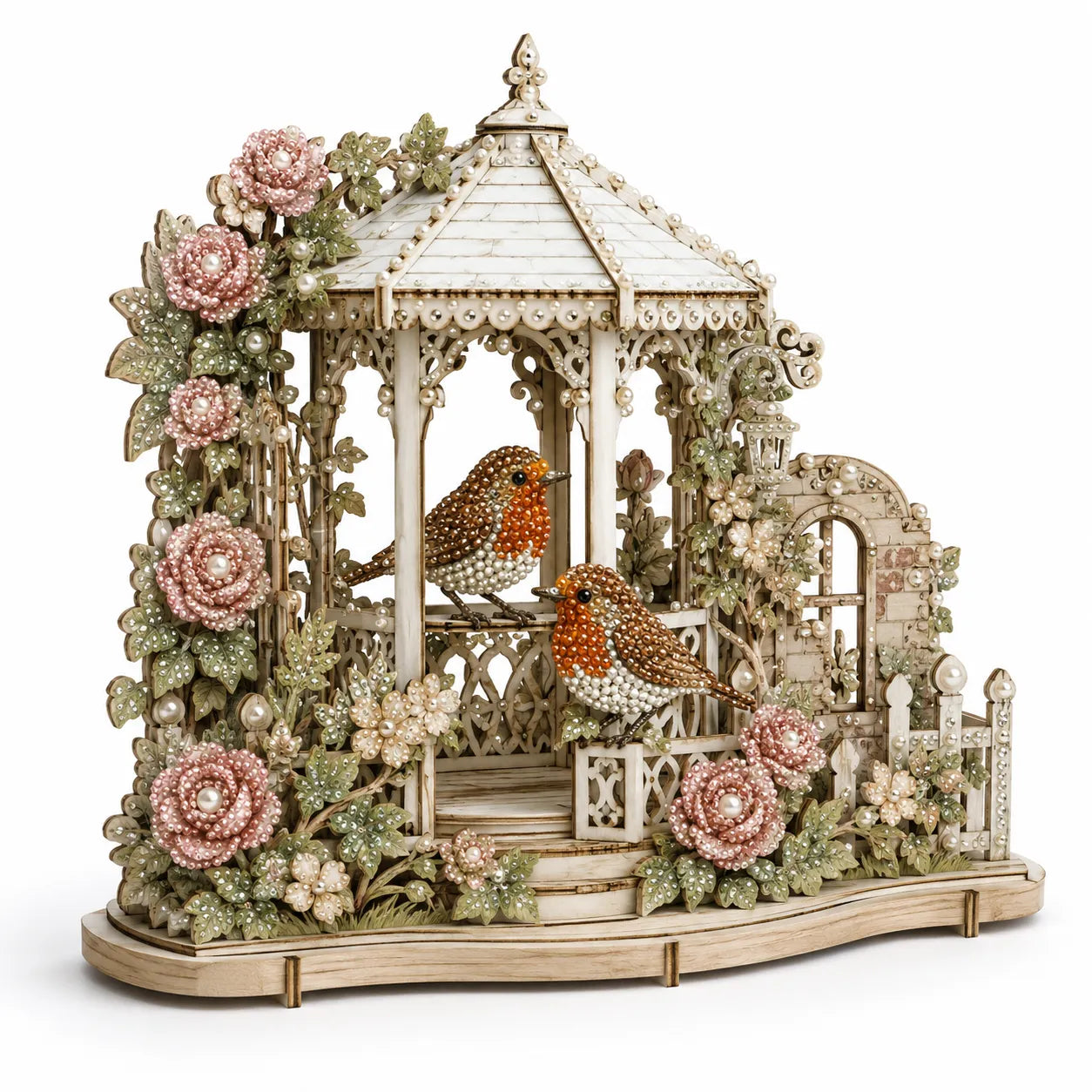 🐦3D Pearl & Diamond Art DIY Kit｜Vintage English Garden Gazebo Wooden Craft Kit