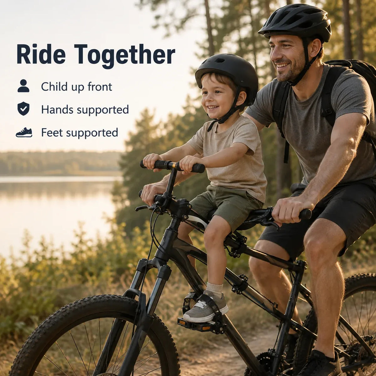 Front-Mounted Kids Bike Seat Set with Handlebar & Folding Foot Pedals