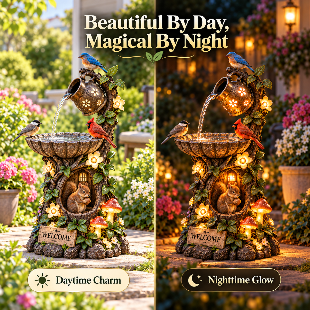 🌿 🐿️Solar Wildlife Garden Fountain – A Peaceful Stop for Birds & Squirrels