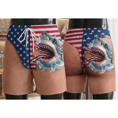 🌊🩳Funny American Flag Swim Trunks for Men – Unique Summer Gift for Beach Lovers
