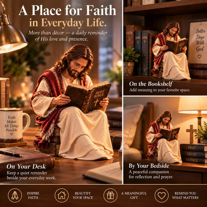✝️ Keep Faith Close – Jesus Reading the Bible Figurine