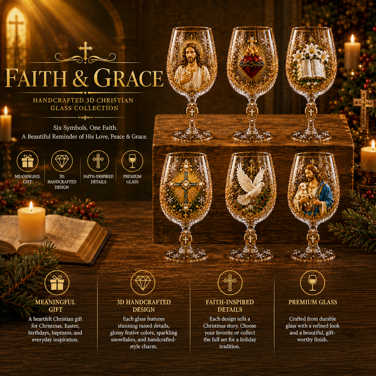 🎅 2026 Christmas Gift 50% Off ✝️Faith & Grace 3D Christian Wine Glass Set – Meaningful Faith Gift🎁