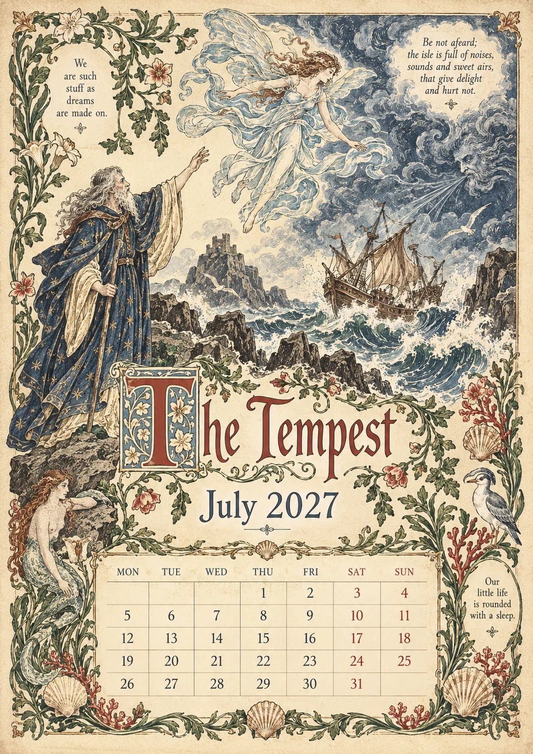 🗓️ A Vintage Literary Year 2027 – ✨ 12 Plays Through the Seasons | Vintage Illustrated Wall Calendar