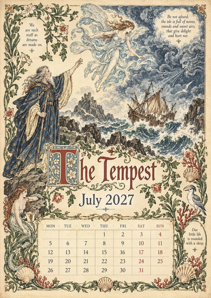 🗓️ A Vintage Literary Year 2027 – ✨ 12 Plays Through the Seasons | Vintage Illustrated Wall Calendar