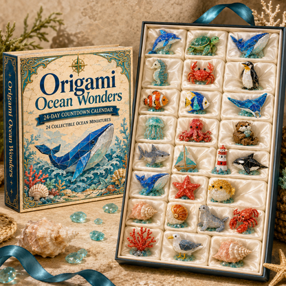 24-Day Origami Ocean Wonders Advent Calendar – 24 Collectible Ocean Figurines, A Magical Christmas Countdown Gift for Ocean Lovers