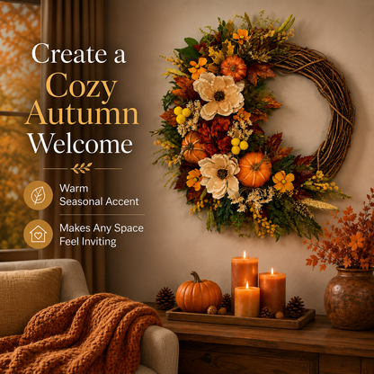 🎃 Fall Wreath for Front Door – Pumpkin, Sunflower & Autumn Floral Harvest Decor