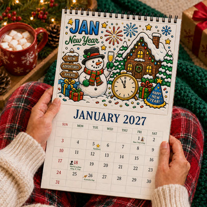 🎨Color The Year 2027: Trace-By-Groove Creative Calendar📅| Seasonal Guided Coloring Wall Calendar With Markers