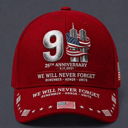 🇺🇸 9/11 25th Anniversary “We Will Never Forget” Memorial Embroidered Cap