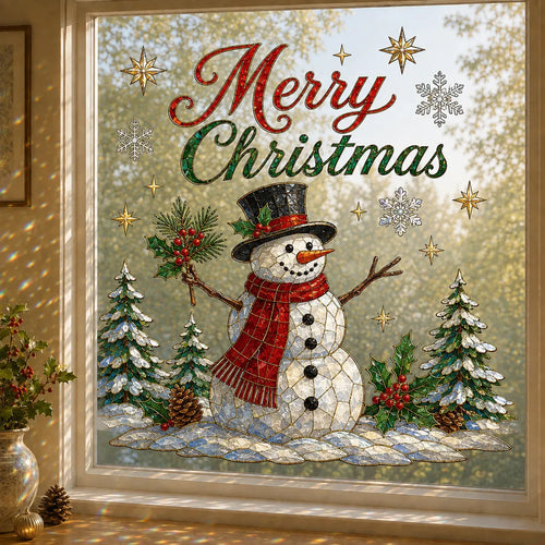 🎄🪟 Christmas Window Scene Decor – 28×28in Festive Snowman & Angel Holiday Art