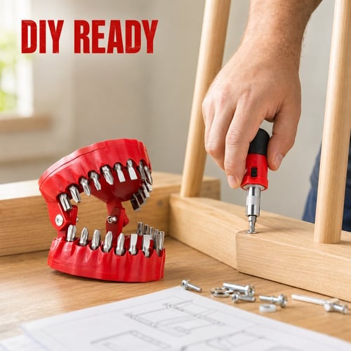28-Piece Denture-Shaped Screwdriver Bit Set with Stubby Handle