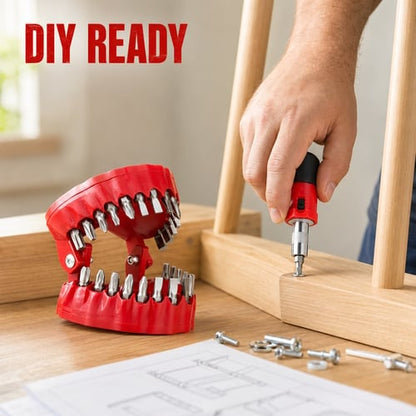 28-Piece Denture-Shaped Screwdriver Bit Set with Stubby Handle