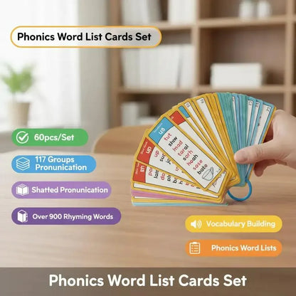 🌟 Phonics Flash Cards for Preschoolers, 117 Sound Families and 900+ Rhyming Words for Fun Early Reading Practice – 1 Set