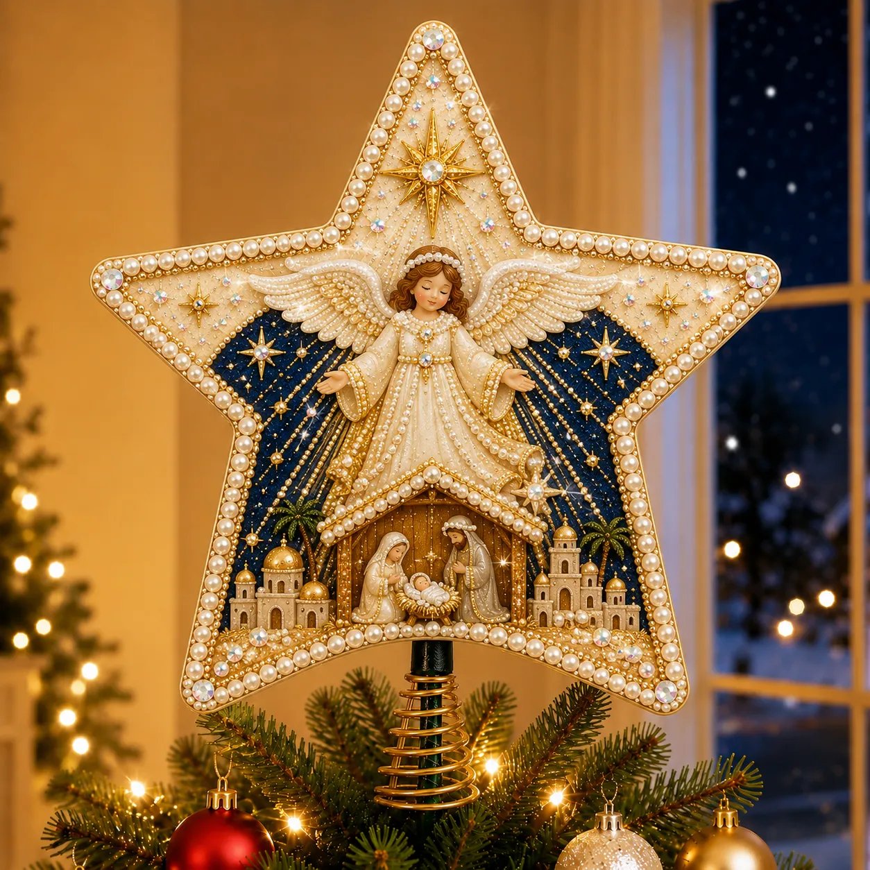 ✝️ Christian Pearl Diamond Art Christmas Tree Topper DIY Kit