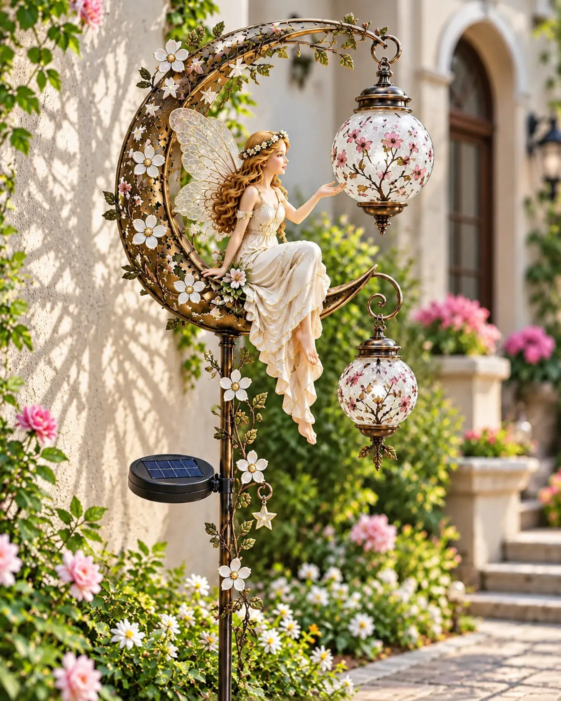 Double lantern fairy garden stake