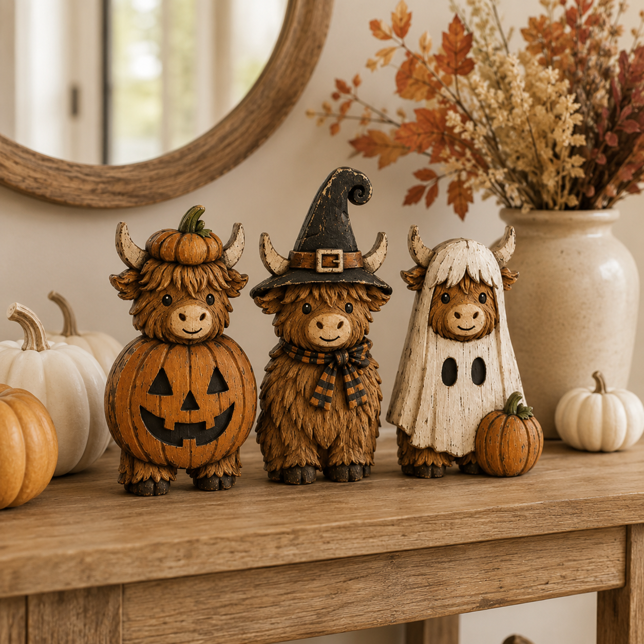 3-Piece Halloween Highland Cow Figurine Set