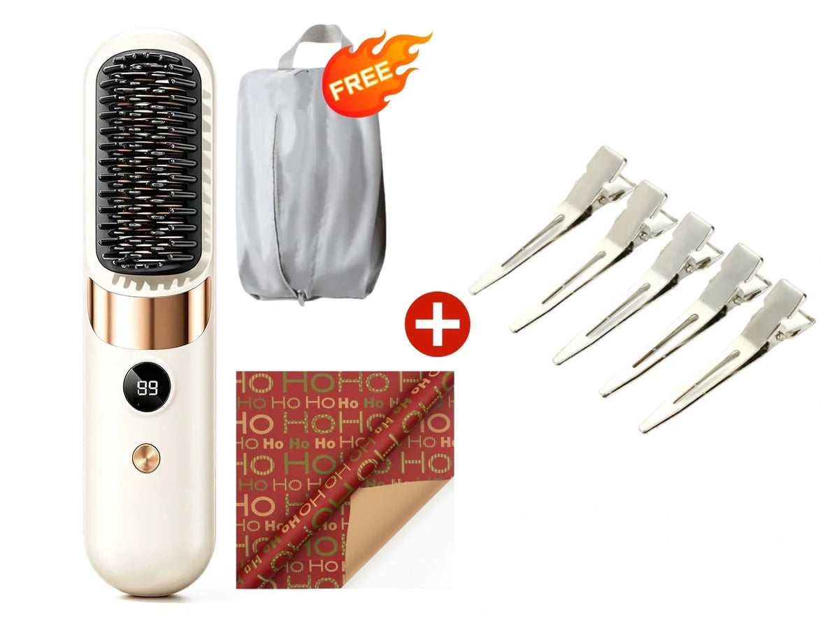 💇‍♀️ 3-in-1 Cordless Hair Straightening Brush – Straighten, Curl & Detangle Anywhere ✨